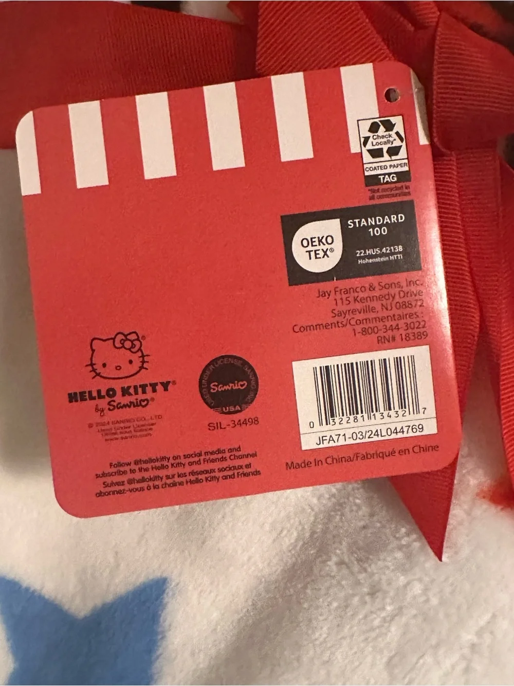 Sanrio Hello Kitty 4th Of July Red White & Blue Stars 60in  X 70in Throw Blanket